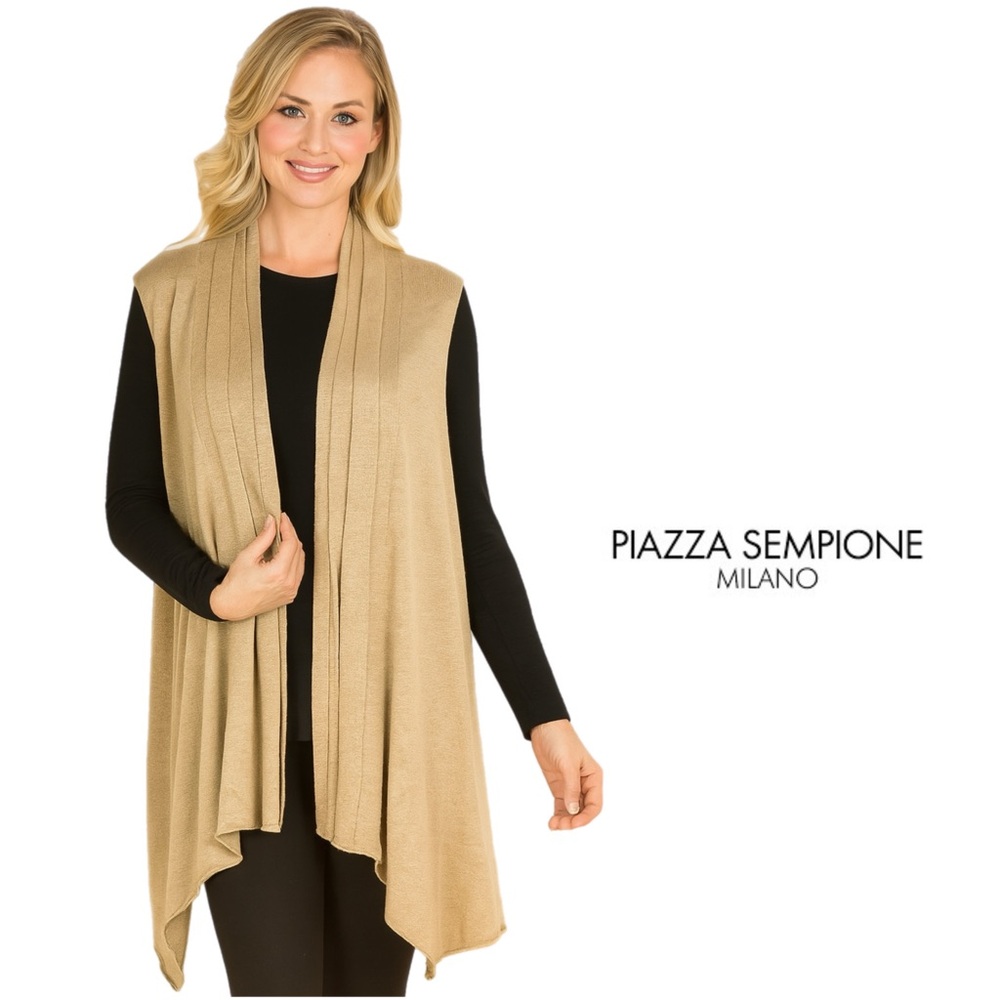 Piazza Sempione Gold Sleeveless Linen Vest Cardigan